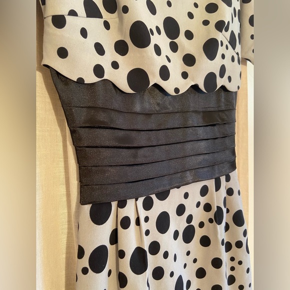 Black Grey Polk A Dot Retro Pinup Pencil Dress Bird Cage Hat Halloween Costume - Picture 4 of 16